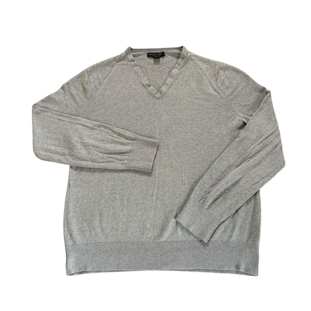 Banana Republic Sweater Silk Cashmere Luxury Blend V Neck Office Mens Large Gray